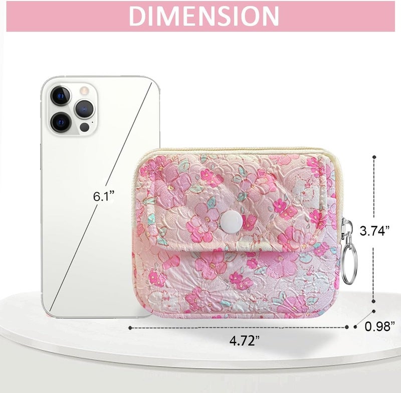 Modacarry Store Cotton Quilted Floral Coin Pouch with Cute Prints Zipper for Women Girls (FLOWER WHITE RABBIT) - Image 3